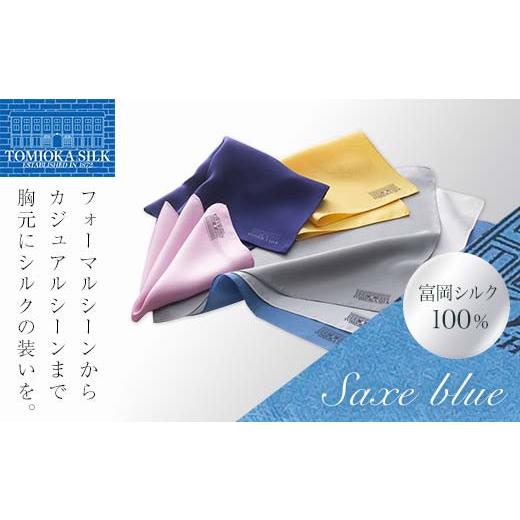 ふるさと納税 小物 ハンカチ・スカーフ 群馬県 富岡市 純国産高級シルク100% 富岡シルク ポケットチーフ プレーン (サックスブルー) 青 ブルー 無地 シルク …