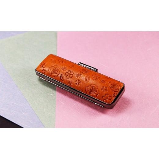 ふるさと納税 民芸品・工芸品 山梨県 市川三郷町 イタリアンレザー花柄入り印鑑ケース 黄 5839-9109 黄