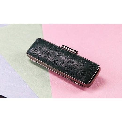 ふるさと納税 民芸品・工芸品 山梨県 市川三郷町 イタリアンレザー花柄入り印鑑ケース グリーン 5839-9110 グリーン