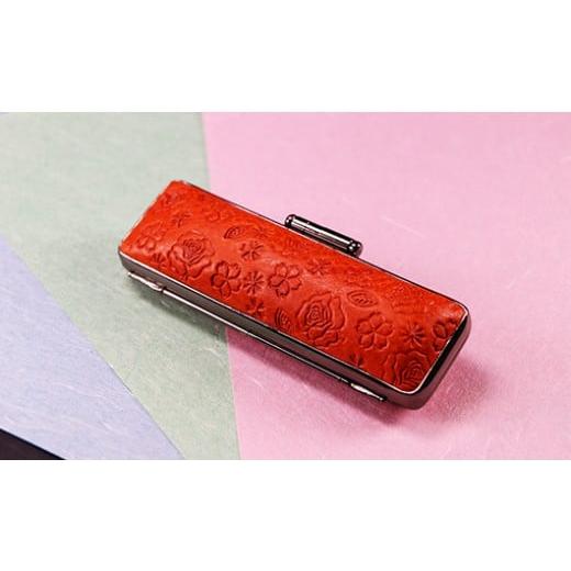 ふるさと納税 民芸品・工芸品 山梨県 市川三郷町 イタリアンレザー花柄入り印鑑ケース オレンジ 5839-9111 オレンジ
