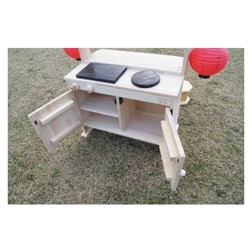 ふるさと納税 雑貨・日用品 玩具 大阪府 泉南市 手作り木製ままごとキッチン 露店バージョン 椅子2脚付き 007A-054の画像