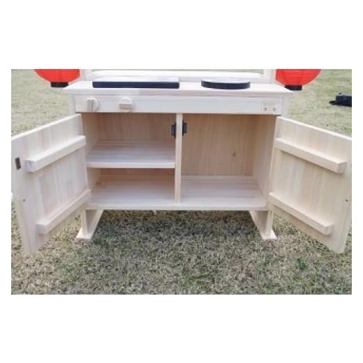 ふるさと納税 雑貨・日用品 玩具 大阪府 泉南市 手作り木製ままごとキッチン 露店バージョン 椅子2脚付き 007A-054の画像
