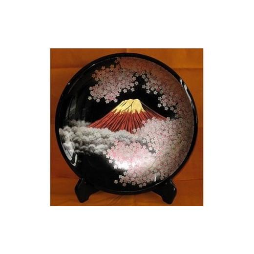 ふるさと納税 陶磁器・漆器・ガラス 石川県 輪島市 輪島塗[大藤漆器店]飾皿 尺 桜に富士沈金[?島屋選定品]