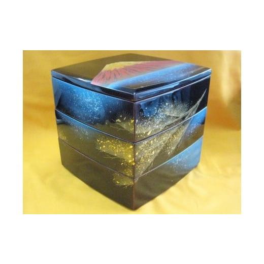 ふるさと納税 陶磁器・漆器・ガラス 石川県 輪島市 輪島塗[大藤漆器店]三段重(6.5寸) 溜 富士に松沈金[?島屋選定品]