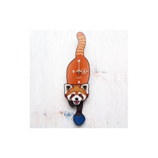ふるさと納税 木工品・竹工品 岡山県 西粟倉村 RP-02 レッサーパンダ(口開き)振り子時計骨 C-CE-RP2A RP-02 レッサーパンダ_骨/Bone