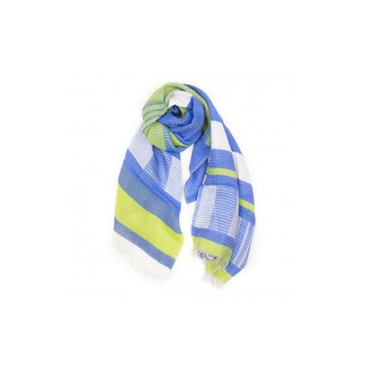 ふるさと納税 小物 ストール・マフラー 兵庫県 西脇市 44-14 播州織ダブルフェイスブロックコットンストール BLUE.GREEN BLUE.GREEN