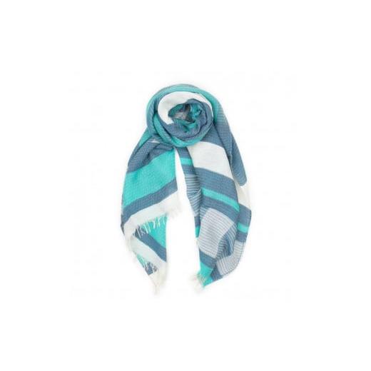 ふるさと納税 小物 ストール・マフラー 兵庫県 西脇市 44-14 播州織ダブルフェイスブロックコットンストール LAGOON.TURQUOISE LAGOON.TURQUOISE