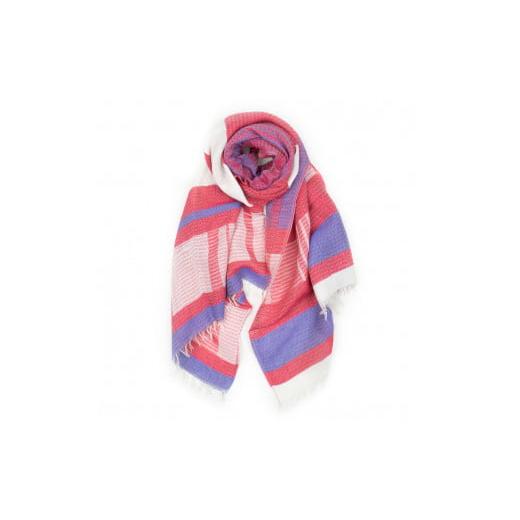 ふるさと納税 小物 ストール・マフラー 兵庫県 西脇市 44-14 播州織ダブルフェイスブロックコットンストール RED.CLEMATIS RED.CLEMATIS