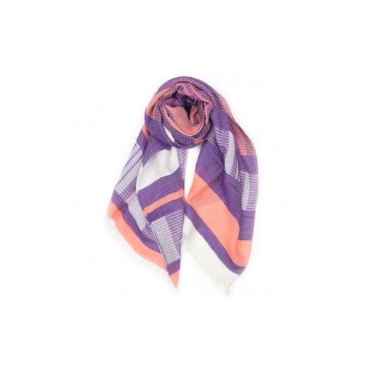 ふるさと納税 小物 ストール・マフラー 兵庫県 西脇市 44-14 播州織ダブルフェイスブロックコットンストール PURPLE.PINK PURPLE.PINK