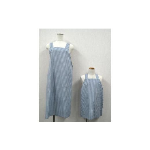ふるさと納税 雑貨・日用品 兵庫県 西脇市 14-4 播州織エプロン 親子セット サックス 子(120cm)親(Fサイズ) 〜織物会社の職員が手掛ける〜 サックス…