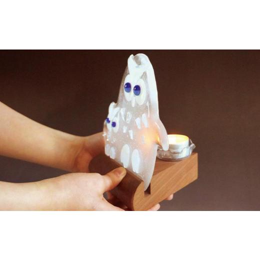 ふるさと納税 陶磁器・漆器・ガラス 北海道 旭川市 キャンドルスタンド フクロウ親子（目の色 コバルトブルー）_00592の画像