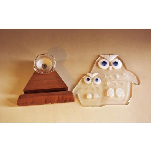 ふるさと納税 陶磁器・漆器・ガラス 北海道 旭川市 キャンドルスタンド フクロウ親子（目の色 コバルトブルー）_00592の画像