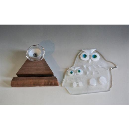 ふるさと納税 陶磁器・漆器・ガラス 北海道 旭川市 キャンドルスタンド フクロウ親子（目の色 グリーン）_00593の画像