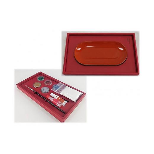 ふるさと納税 陶磁器・漆器・ガラス 福井県 鯖江市 蒔絵体験キット『URUSHI DUY SET(マルチトレイ)』 C-00806d d.表面=朱漆(真塗)/側面・底面=クリア塗装