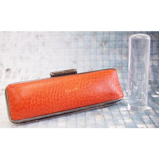 ふるさと納税 伝統技術 山梨県 市川三郷町 男性にお勧め 印鑑15mm「水晶」イタリアンレザ−印鑑ケース付き(橙色) 5839-9184 イタリアンレザー印鑑ケース色…