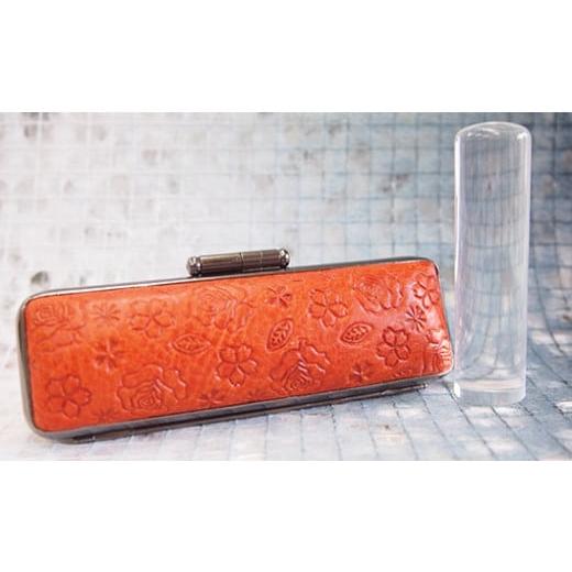 ふるさと納税 伝統技術 山梨県 市川三郷町 女性にお勧め 印鑑13.5mm「水晶」花柄イタリアンレザ−印鑑ケース付き(橙色) 5839-9190 花柄イタリアンレザー印…