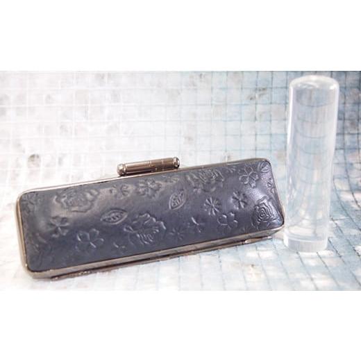 ふるさと納税 伝統技術 山梨県 市川三郷町 男性にお勧め 印鑑15mm「水晶」花柄イタリアンレザ−印鑑ケース付き(紺色) 5839-9191 花柄イタリアンレザー印鑑…