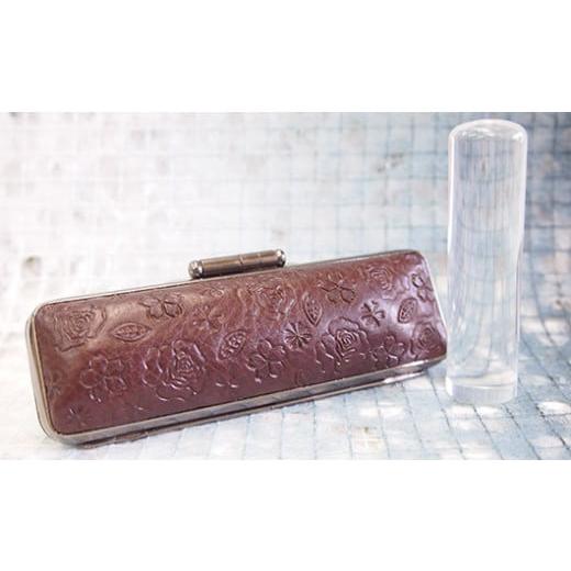 ふるさと納税 伝統技術 山梨県 市川三郷町 男性にお勧め 印鑑15mm「水晶」花柄イタリアンレザ−印鑑ケース付き(茶色) 5839-9192 花柄イタリアンレザー印鑑…