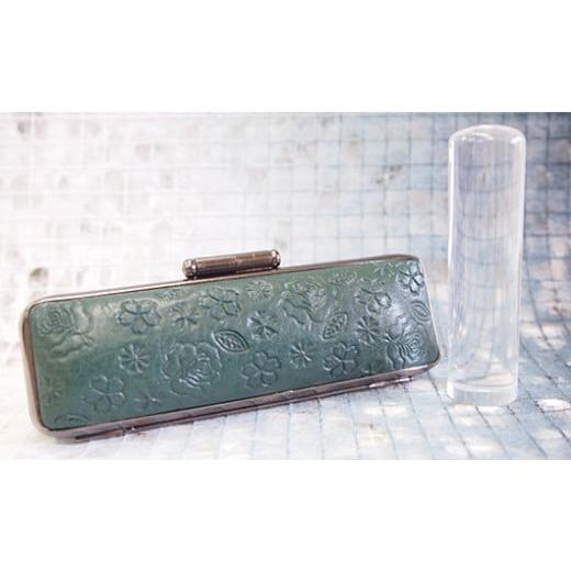 ふるさと納税 伝統技術 山梨県 市川三郷町 男性にお勧め 印鑑15mm「水晶」花柄イタリアンレザ−印鑑ケース付き(緑色) 5839-9195 花柄イタリアンレザー印鑑…