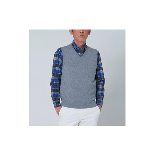 ふるさと納税 服 男 大阪府 泉大津市 日本製 カシミヤ100% Vベスト ライトグレー Lサイズ 2551の画像