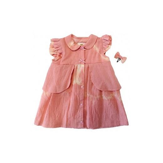 ふるさと納税 服 子ども 新潟県 柏崎市 アトリエ装ウ からむし草木染 ベビーペプラムワンピース ヘアピンセット(茜染め) ZF23401 茜染め