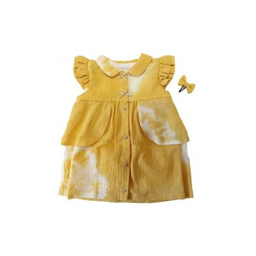 ふるさと納税 服 子ども 新潟県 柏崎市 アトリエ装ウ からむし草木染 ベビーペプラムワンピース ヘアピンセット(玉ねぎ染め) ZF23402 玉ねぎ染め