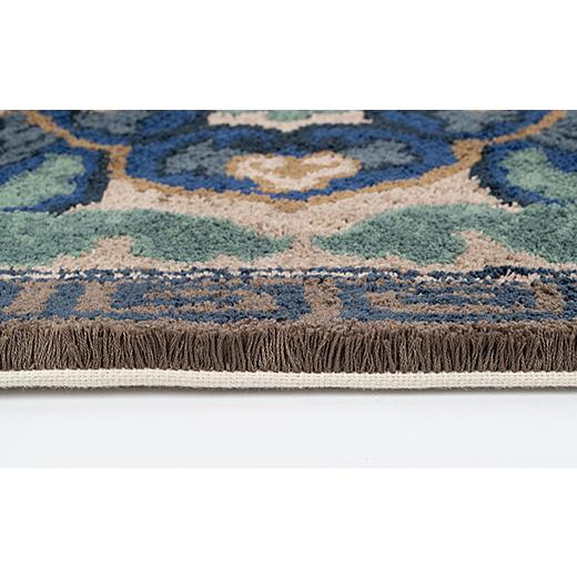 ふるさと納税 織物・繊維品 佐賀県 佐賀市 鍋島緞通 手刺繍 兜唐花縁雷文 中藍地灰地茶：C510-011の画像