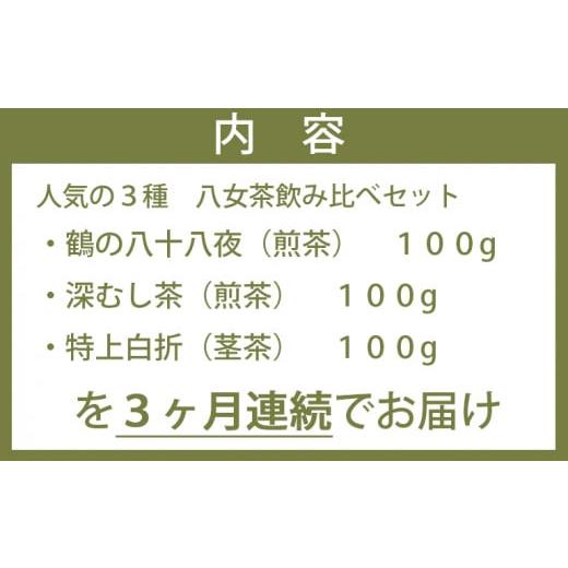 ふるさと納税 お茶類 緑茶（茶葉・ティーバッグ） 福岡県 八女市 3ヶ月連続お届け 人気の3種飲み比べ 鶴製茶園の八女茶セット_6