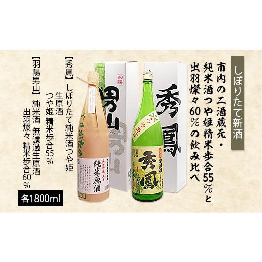 ふるさと納税 日本酒 純米酒 山形県 山形市 しぼりたて新酒 市内の二酒蔵元 精米歩合 純米酒つや姫 55%と出羽燦々60% 飲み比べ 1.8L×2本 FZ26-726