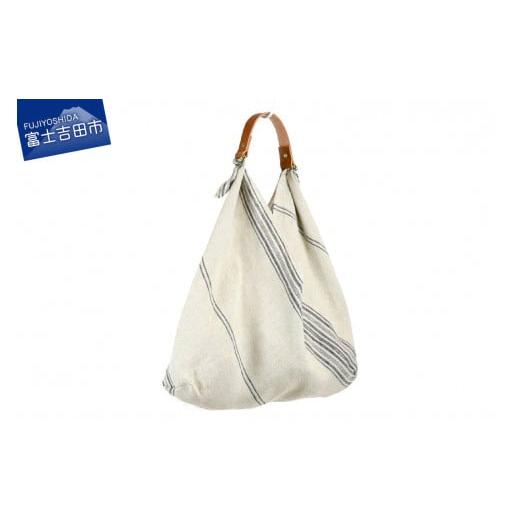 ふるさと納税 雑貨・日用品 山梨県 富士吉田市 織物のワンマイルバッグ エコバッグ (本牛革製ハンドル付き) キナリ×ブラック キナリ × ブラック