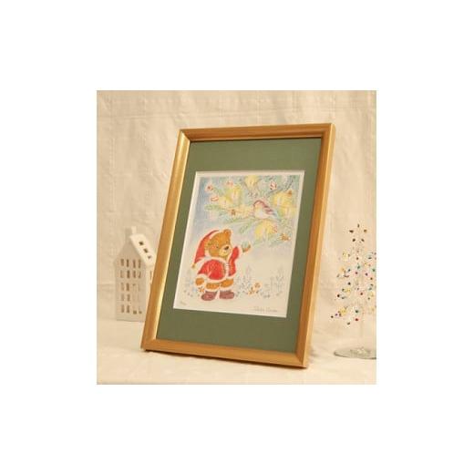 ふるさと納税 雑貨・日用品 絵画 神奈川県 逗子市 フレーム入り版画「くまさんのクリスマス」 絵本作家おまたたかこジークレー版画 No.5875-0513の画像