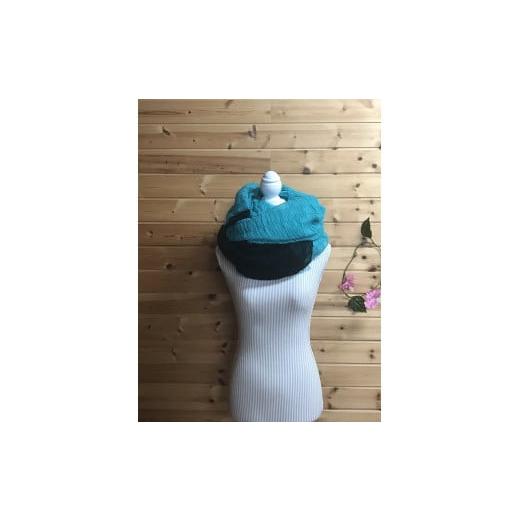 ふるさと納税 小物 ストール・マフラー 兵庫県 西脇市 30-35 スヌードストール黒ターコイズ(ob-200-26) 〜織物職人×紋紙職人が手掛ける〜 スヌードストール…