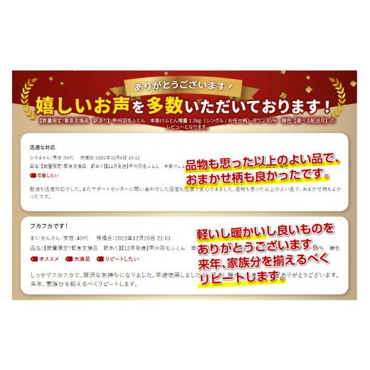 ふるさと納税 タオル・寝具 掛け布団 山梨県 富士吉田市 数量限定 緊急支援品　訳あり 12月発送 甲州羽毛ふとん　本掛け布団 増量1.3kg （シングル／お任せ柄…_2