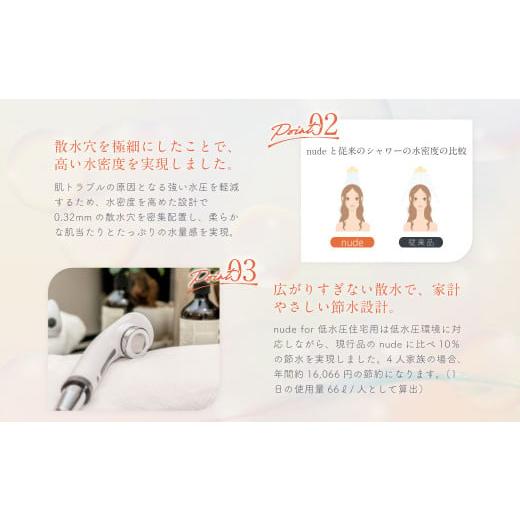 ふるさと納税 美容 岐阜県 美濃加茂市 nude for 低水圧 住宅用 | フクシマ化学 マイクロ ナノバブル シャワーヘッド 節水 バス用品の画像