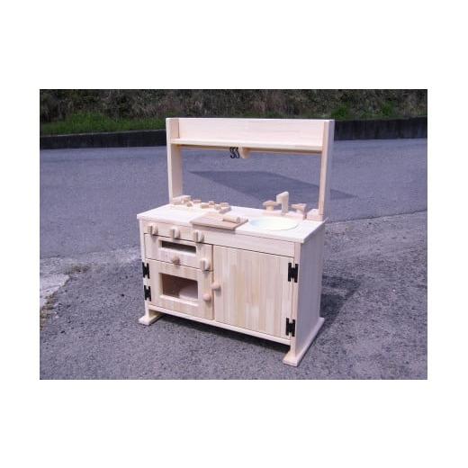 ふるさと納税 雑貨・日用品 玩具 大阪府 泉南市 手作り木製 棚付き ままごとキッチン・魚焼きグリル付き 素材色 GHK-R 007A-048の画像