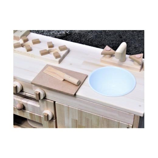 ふるさと納税 雑貨・日用品 玩具 大阪府 泉南市 手作り木製 棚付き ままごとキッチン・魚焼きグリル付き 素材色 GHK-R 007A-048の画像