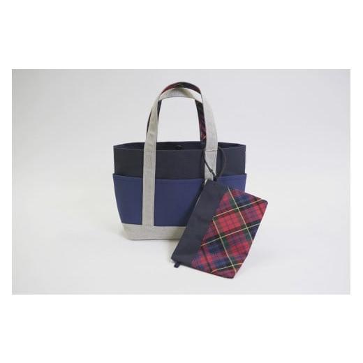 ふるさと納税 カバン トートバッグ 兵庫県 西脇市 37-16 播州織×倉敷帆布 Tトートバッグ(ネイビー) 〜織物会社の職員が手掛ける〜 ネイビー