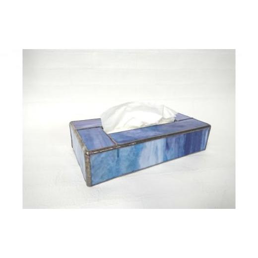 ふるさと納税 雑貨・日用品 埼玉県 飯能市 ステンドグラスのボックスティッシュケース(高さ5cm)マーブルブルー 52217195 マーブルブルー