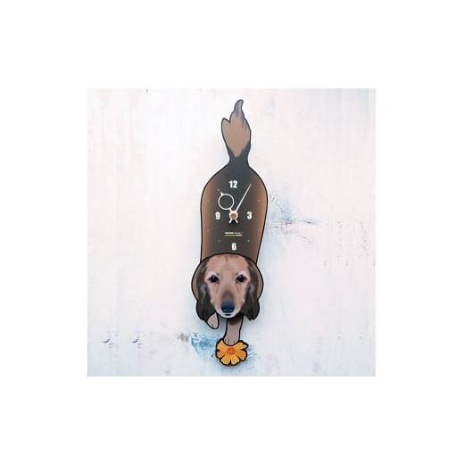 ふるさと納税 木工品・竹工品 岡山県 西粟倉村 D-81W2 ミニチュアダックス(ロング)-犬の振り子時計毛糸玉02.PINK C-CD-081A 毛糸玉/Woollump-02.ピンクPINK