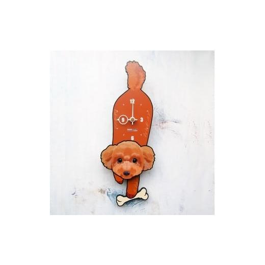 ふるさと納税 木工品・竹工品 岡山県 西粟倉村 D-139B1 プードル(レッド)-犬の振り子時計骨 C-CD-139A 骨/Bone