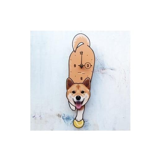ふるさと納税 木工品・竹工品 岡山県 西粟倉村 D-152W6 柴犬(口開)-犬の振り子時計毛糸玉06.BLUE C-CD-152A 毛糸玉/Woollump-06.青BLUE