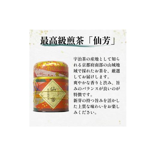 ふるさと納税 お茶類 京都府 井手町 最高級 宇治煎茶 ＆ 煎茶茶碗 セット 宇治煎茶(仙芳)100g 缶入り 煎茶 小川武治茶舗 海峰窯 コラボ商品 絵付け茶碗 セット…の画像