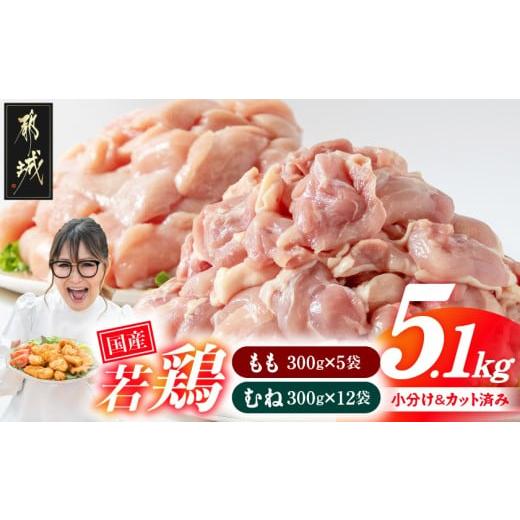 ふるさと納税 鶏肉 モモ 宮崎県 都城市 国産若鶏5.1kg 小分けパック カット済み (もも300g×5P・むね300g×12P)_MJE-3301_(都城市) もも肉300g×5パック むね…
