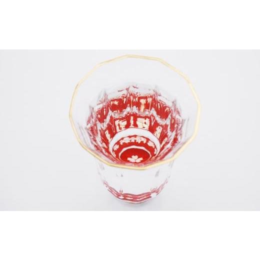 ふるさと納税 陶磁器・漆器・ガラス 富山県 高岡市 螺鈿ガラス 金杯（万華鏡） 桜（貝入）朱 高岡漆器 グラス 酒器 杯 盃 FAD-0031の画像