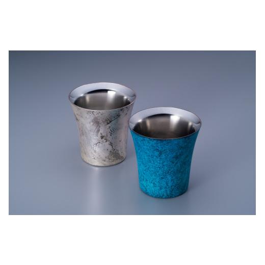 ふるさと納税 食器・グラス タンブラー 新潟県 燕市 折燕ORI-EN 二重タンブラー260ml 2個組 BLUE・ANTIQUE SILVER FC144001の画像