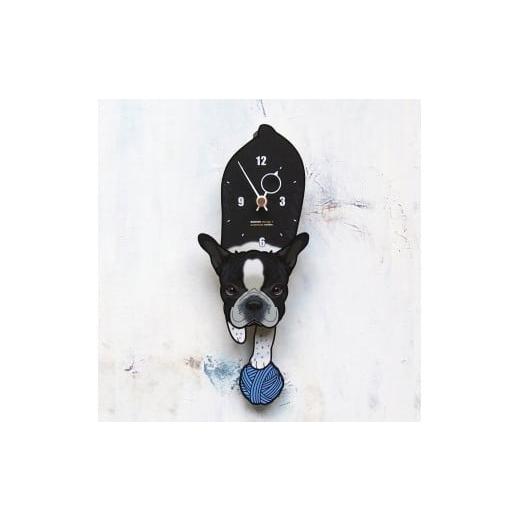 ふるさと納税 木工品・竹工品 岡山県 西粟倉村 D-056F2 フレンチブル(白黒)-犬の振り子時計 花02.PINK C-CD-006A D-056 フレンチブル(白黒)-花/Flower02.PINK…