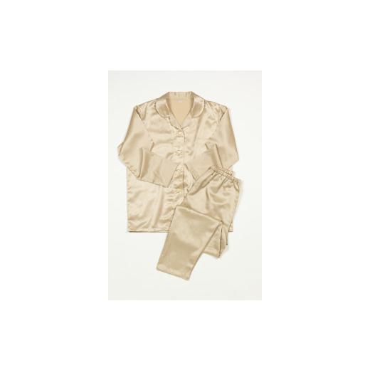 ふるさと納税 雑貨・日用品 大阪府 泉大津市 瀧芳株式会社 シルクナイトウェア (上下セット) ゴールド−Lサイズ 1302