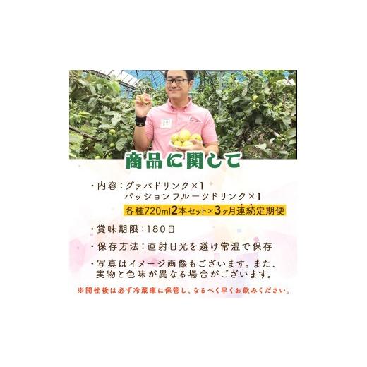 ふるさと納税 果汁飲料 宮崎県 串間市  定期便・全3回 驚きの果実感 グァバ・パッションフルーツドリンク２本セット(各720ml)×3回_K021-T004の画像