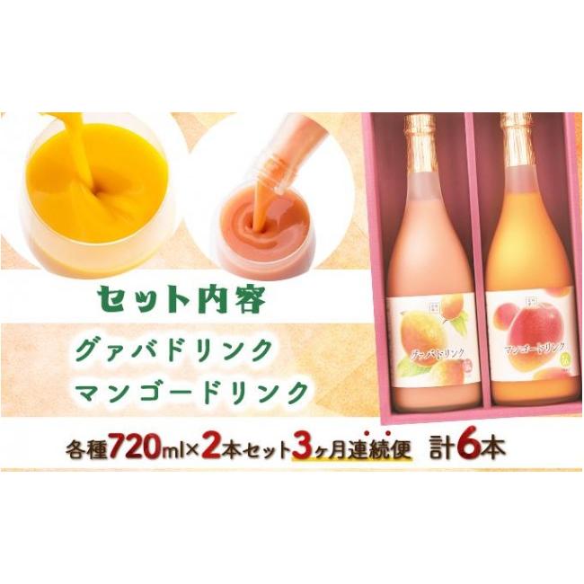 ふるさと納税 果汁飲料 マンゴー 宮崎県 串間市  定期便・全3回 とろーり果実感 グァバ・マンゴードリンク２本セット(各720ml×2本)×3回_K021-T006の画像