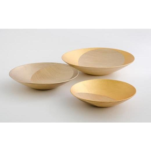 ふるさと納税 金工品 石川県 - 金沢箔 木製ボウル L・M・Sセット(純金プラチナ箔)